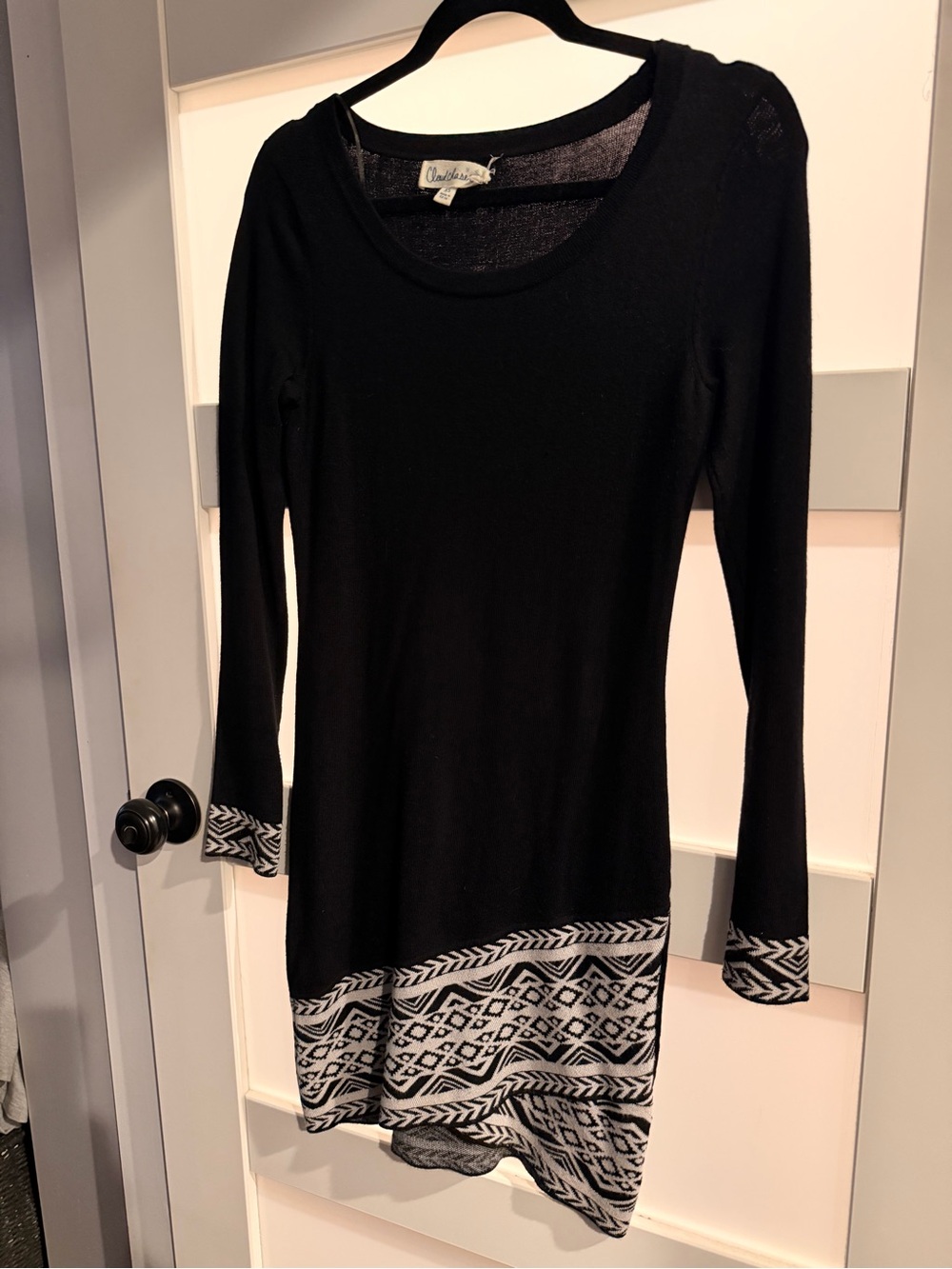 Cloud Chaser Black Mini Dress with Gray Pattern Trim